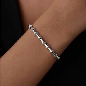 Platinum Plated Silver Cone Link Bracelet Real Zirconia Waterproof Statement